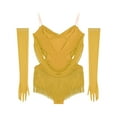 thumbnail image 5 of TiaoBug Dance Leotard for Womens Glitter Latin Jazz Club Party Fringe Dance Dress with Gloves Yellow M, 5 of 7