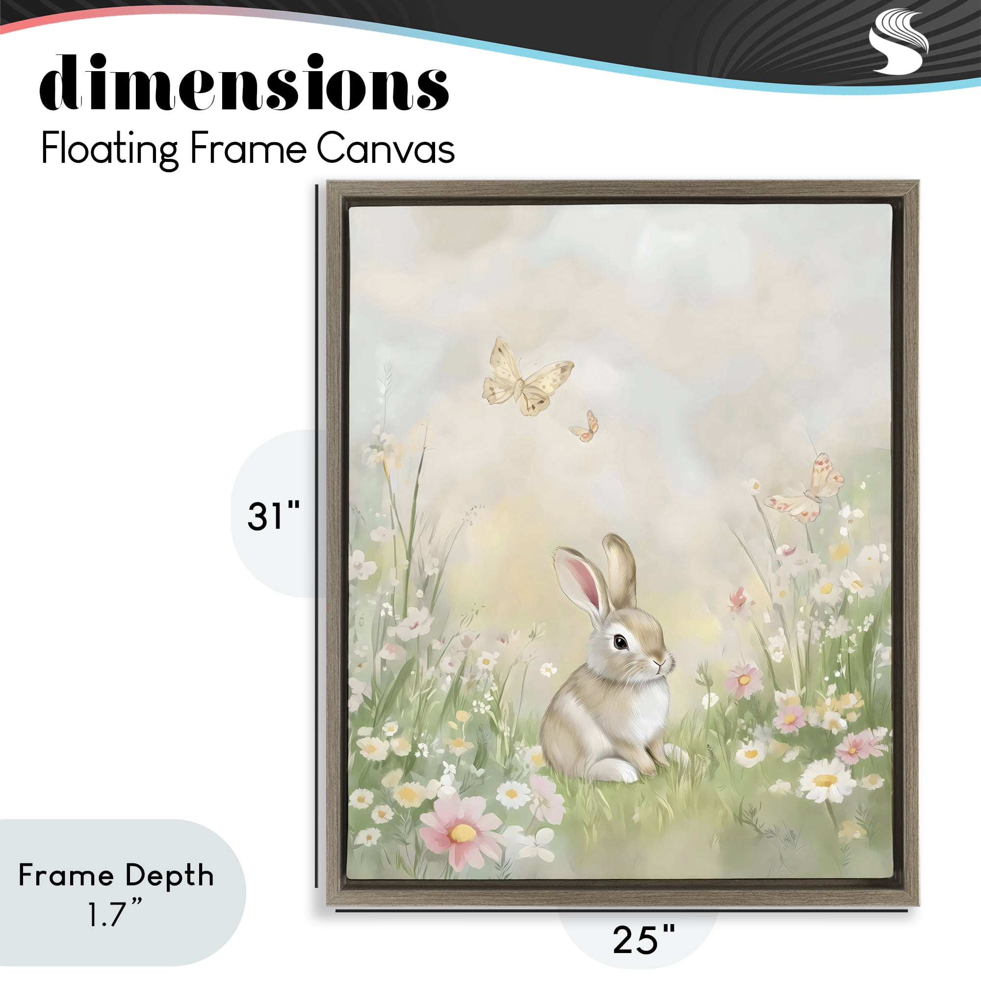 Stupell Industries Nursery Bunny in Meadow Brown Framed Floater Canvas Wall Art, design by Arlington Prints