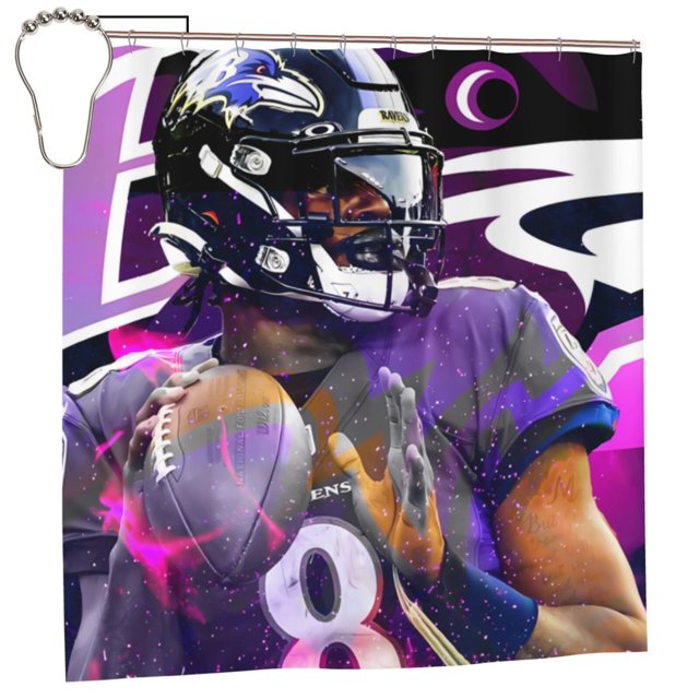 Cortina de ducha de baño personalizada del equipo de fútbol Ravens, impermeable, para el hogar, antialtas temperaturas, privacidad, 72 x 72 pulgadas