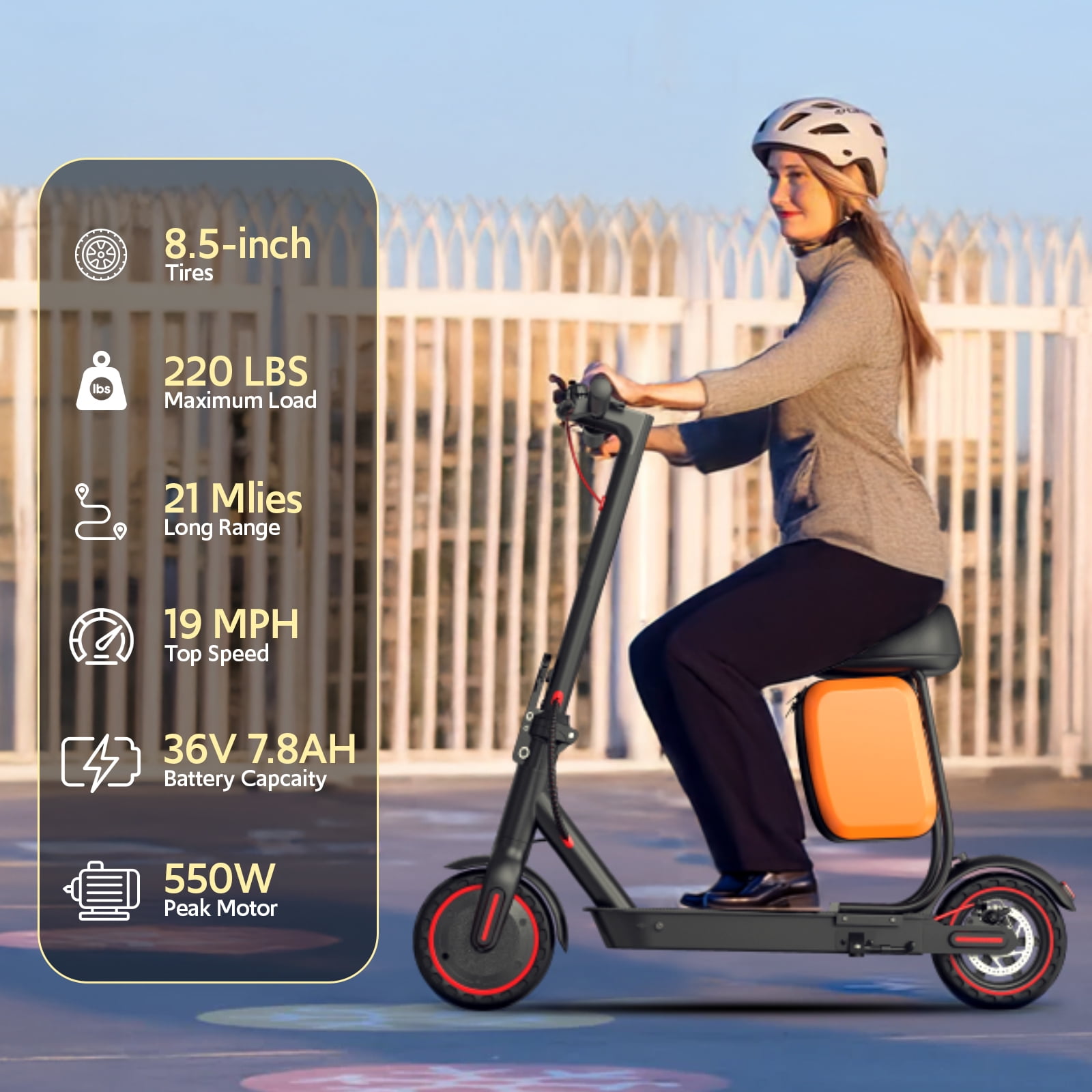 Electric Scooters for Adults with Seat,Peak 550W Motor, Folding E-Scooter Up to 21 Miles & 19 MPH, 36V 7.5Ah Battery