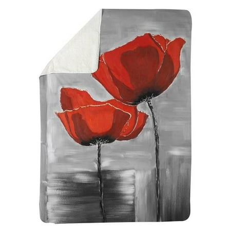 Begin Home Decor 5545-6080-FL202 60 x 80 in. Two Red Flowers on A Greyscale Background-Sherpa Fleece Blanket