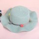 thumbnail image 2 of Sombrero de sol azul para niñas y niños, sombrero de paja de verano y bolsa con adorno de flores, conjunto de viaje para senderismo en la playa, 2 of 5