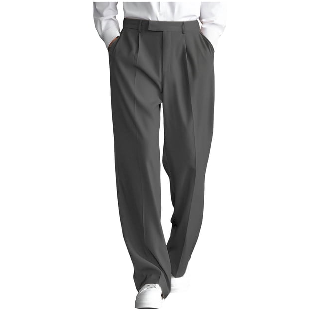 JMYHOAM Dress Pants for Men Work Pants Solid Color Pleated Draped Casual Trousers Versatile Straight Leg Pants
