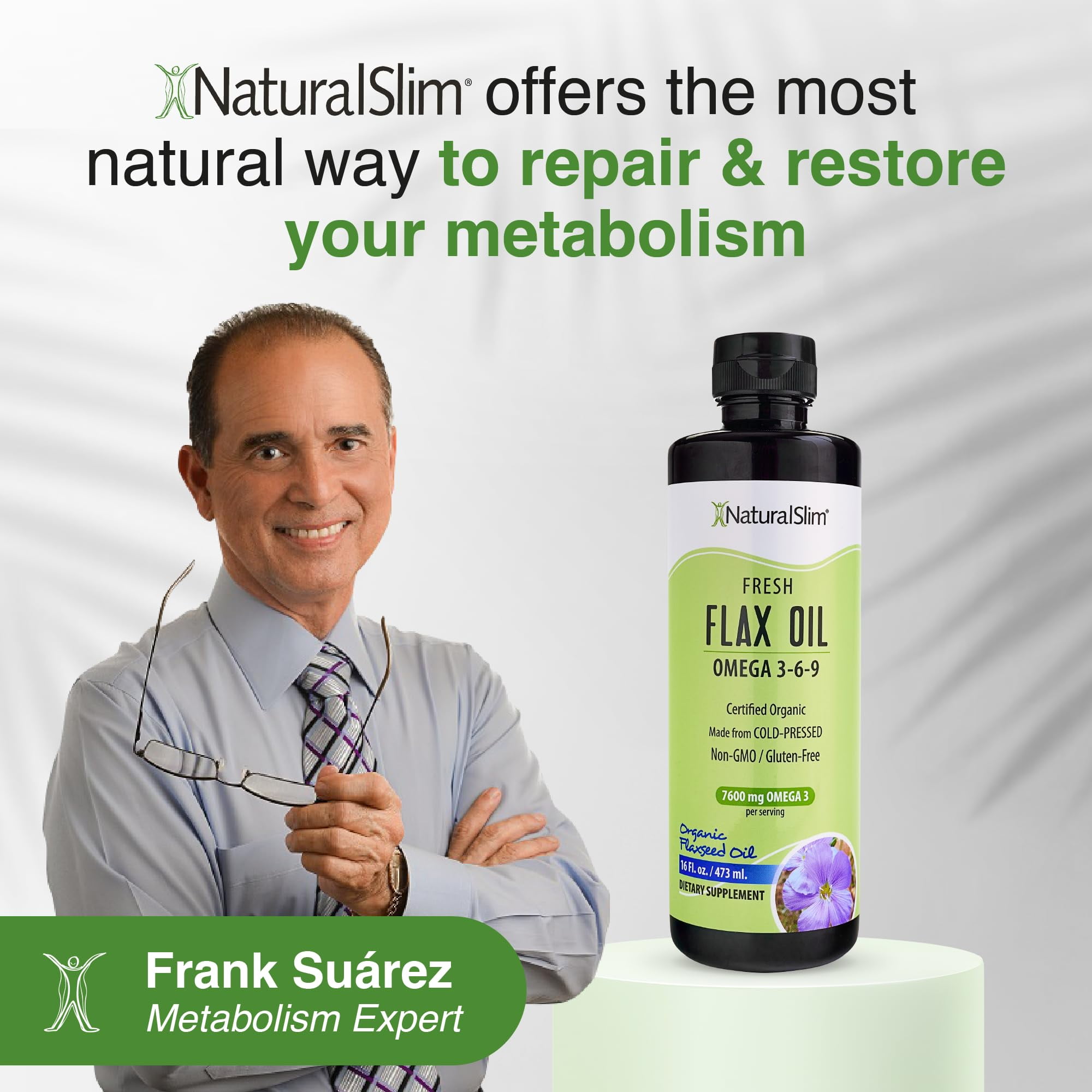 NaturalSlim Flaxseed Oil - Organic Cold-Pressed Flaxseed Oil with Omega 3 6 9, 16 fl. Oz