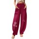 thumbnail image 1 of Gibobby pantalones colombianos de mujer Pantalones casuales de color sólido para mujer Pantalones con bolsillos en la cintura elástica Pantalones de pierna ancha (Vino, S), 1 of 5