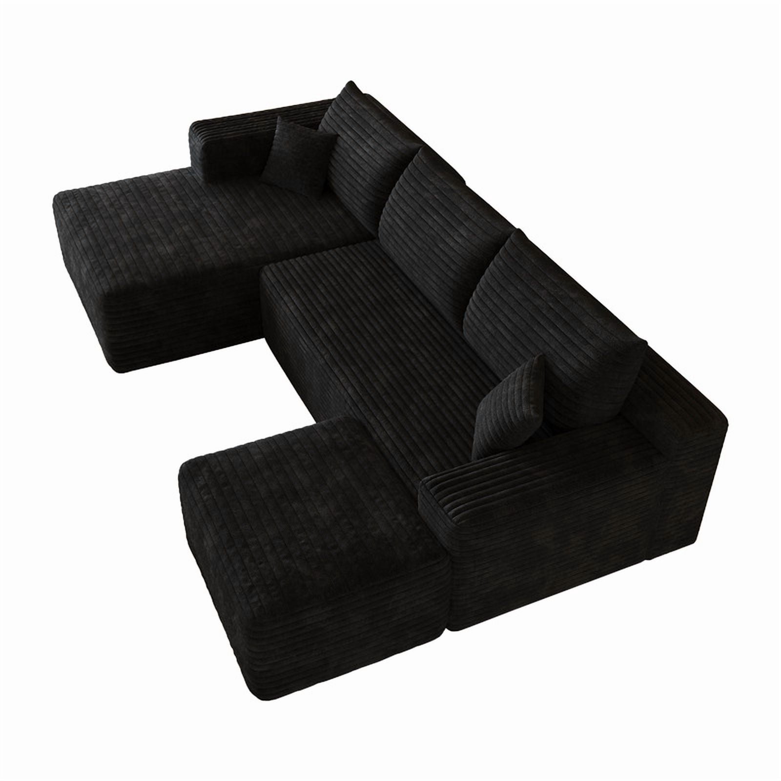 103" Cloud Sectional Sofa with Ottoman, Modern U-Shaped Modular Couch with Reversible Chaise Lounge, Plush Corduroy Upholstered Deep Seat Sofa for Living Room, Apartment, No Assembly Required