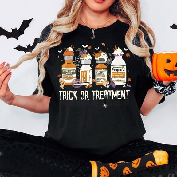 MYYUK Trick Or Treatment Shirt, Nurse Halloween Shirt, Halloween Nurse Pills Shirt, Halloween Crna Nurse Shirt, Nurse Fall Shirt