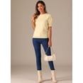 thumbnail image 3 of DARING DIVA Ribbed Knit Crew Neck Short Sleeve Tops M Light Beige, 3 of 6