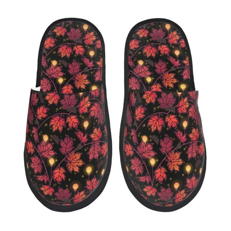 Balery Beautiful Maple Leaf Lantern Slient Indoor Furry Fleece Comfort House Shoes Soft Non-Slip Home Shoes Cotton slippers House Slippers-- Large