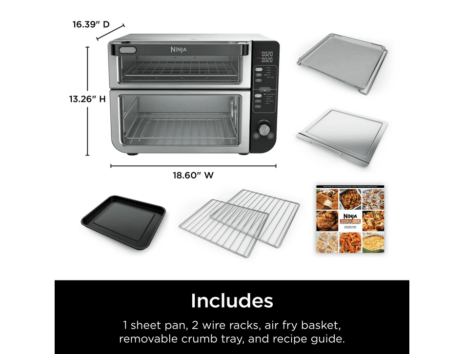 Restored Ninja 10-in-1 Double Oven with FlexDoor, Rapid Top Oven, Convection and Air Fry Bottom Oven, Bake, Roast, Toast, Air Fry, Pizza and More, DCT400 Stainless Steel (Refurbished)
