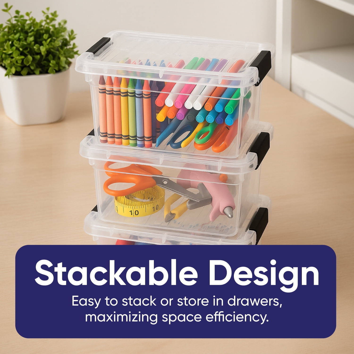 Superio Mini Storage Container Plastic Crayon Box Art Supplies and Sewing Case Stackable Clear Small Organizer for Beads, Stationery, Chalk, and Food, 1.05 Quart, 36 Pack