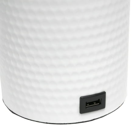 Simple Designs - Hammered Metal Organizer Table Lamp with USB charging port and Fabric Shade - White base/White shade