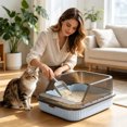 thumbnail image 3 of HWRETIE Semi Enclosed Cat Litter Box Splash Proof Pet Toilet with Litter Scoop High Side Open Design Easy Cleaning Litter Tray for Kittens Indoor Cats, 3 of 6