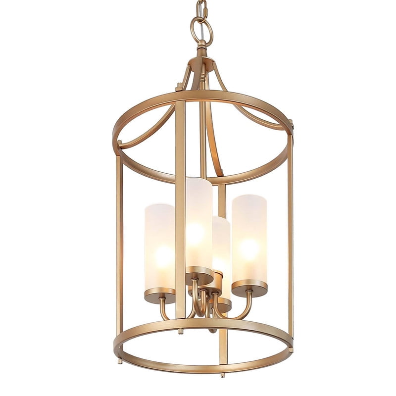 LNC 4-Light Matte Gold and Frosted Glass Modern/contemporary Frosted glass Cage Lantern Small Hanging Pendant Light