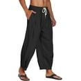 thumbnail image 4 of COOFANDY Men's Cotton Linen Pants Drawstring Loose Fit Beach Pants Lightweight Elastic Waist Casual Yoga Pants with Pockets, 4 of 6