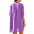 thumbnail image 7 of Fesfesfes Women's Tassel Hem Beach Cover Up Button Down Shirt Dress Oversized 3/4 Sleeve Swimsuit Cover Up Vacation Resort Wear Summer Bikini Beach Dress, 7 of 7