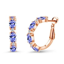 Gem Stone King 3.84 Ct Oval Blue Tanzanite White Topaz 18K Rose Gold Plated Silver Hoop Earrings
