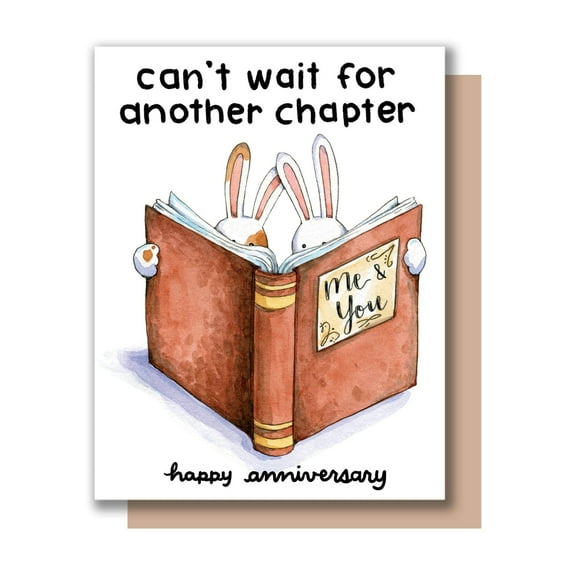 Anniversary Card – “Can’t Wait for Another Chapter” with Cute Bunny Illustration – Perfect for Couples – Blank Inside, Envelope Included
