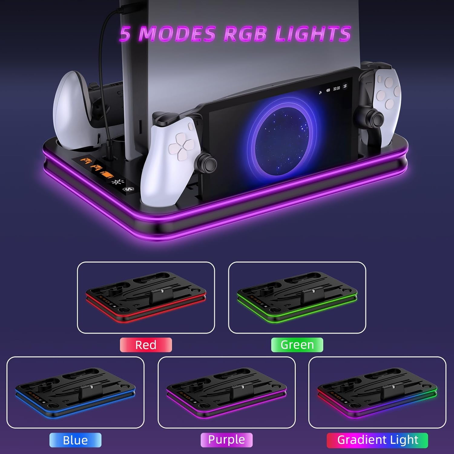 Charging Dock for PS 5 Portal,For PS5 Controller Charger Base for PS5/ Slim Stand with Cooling Station for PS5 Console Disc/Digital Edition,For PS5 /  Slim Accessories with 3 Level Cooling Fan