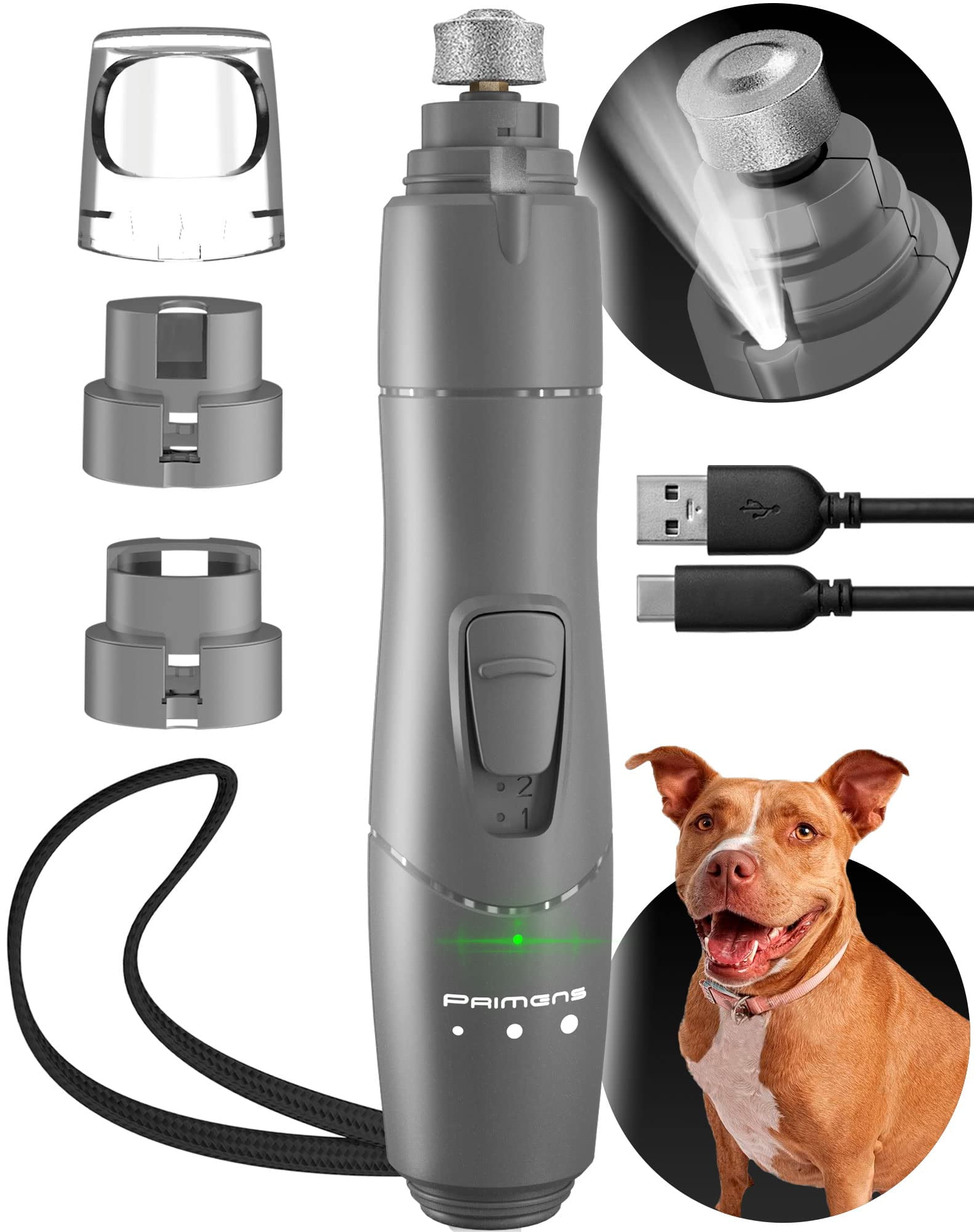 Dog Nail Grinder with LED Light, Rechargeable Dog Nail Grinder for