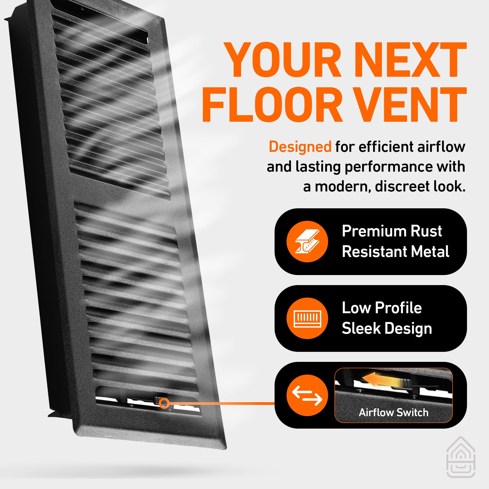 2X10 Floor Vent Covers Floor Register with Mesh Cover Trap, Heat and Air, Walkable Metal Floor Vent for HVAC Duct, Contemporary, Matte Black