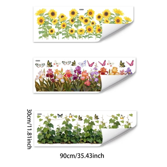 3pcs Sunflower Floral Butterfly Wall Stickers, Botanical Flower Wall Decals for Bedroom Kitchen Living Room Home Wall Decorations