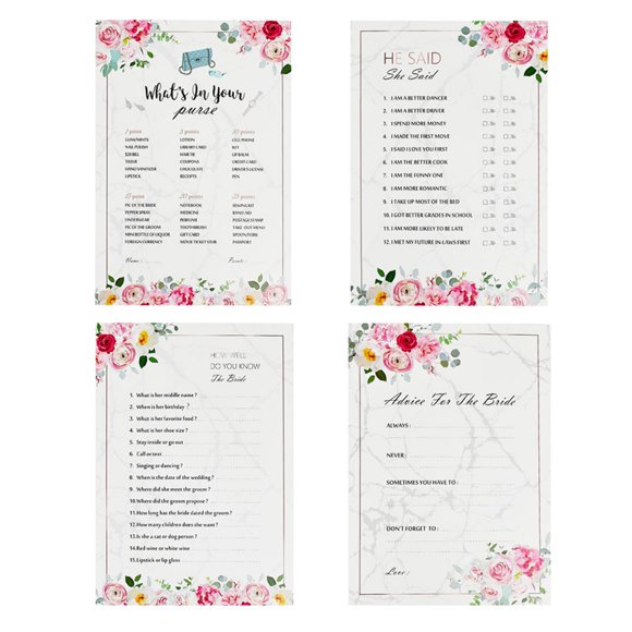 Complete Set Bridal Shower Games, Including Advice For The Bride Cards And Classic Party Games, For Guests Entertainment At Wedding And Bridal Events (48Pcs)
