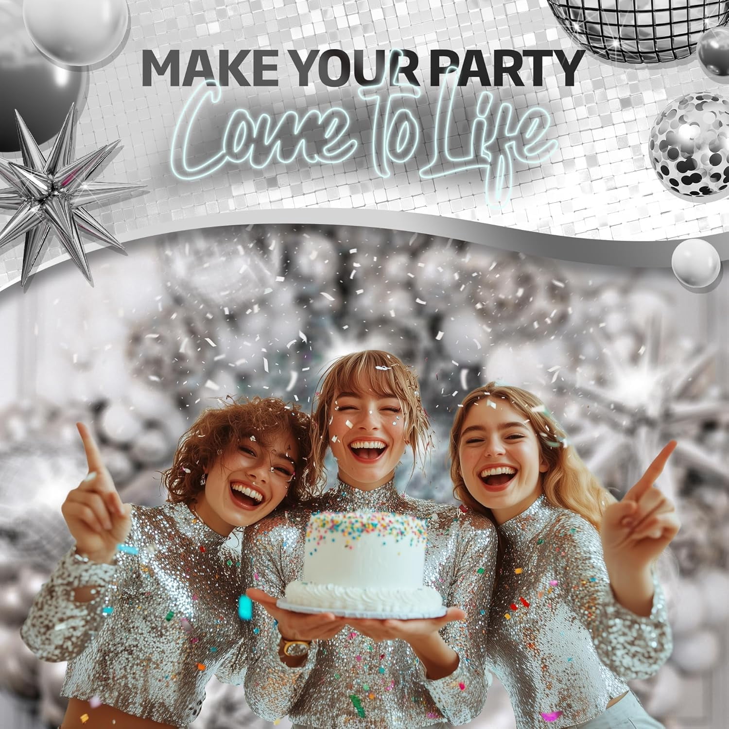Disco Balloon Arch Kit With Ball Garland For Party Decorations Silver And White Balloons