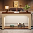 thumbnail image 5 of Tribesigns 55 Inch Console Table With LED Lights, 2 Tier Narrow Sofa Table with Storage, Wood Entryway Behind Couch Table for Hallway, Living Room, Rustic Brown & Light Oak, 5 of 8
