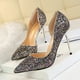 thumbnail image 2 of Zapatos de mujer estilo discoteca sexy delgados para mujer con tacones altos finos boca baja puntiagudos laterales huecos lentejuelas zapatos de mujer individuales, 2 of 5