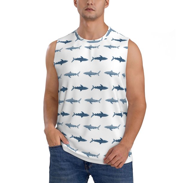 Balery Cute Shark Camisetas sin mangas para hombre, absorbe la humedad y protege contra el mal olor.-Medium