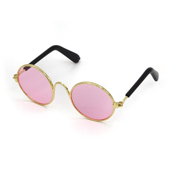 Cat Dog Sunglasses Funny Pet Glasses Round Metal Small Classic Retro Sunglasses Pet Hippie Cute Dog Cat Cosplay Party Costume Photo Props Cosplay Glasses Pink