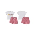 thumbnail image 2 of BemeyourBBs Toddler Baby Boy Girl Summer Clothes Baby Castle Outfit Shorts Set Vacation Beach Short Sleeve Castle Embroidery T Shirt Tops with Plaid Shorts Set Pockets, 2 of 9