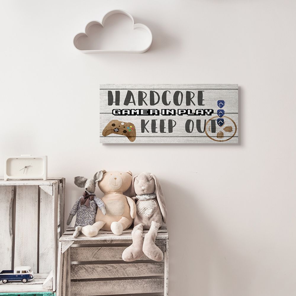 Stupell Industries Gamer in Play Video Game Phrase Kid's Playroom Sign Canvas Wall Art Design by Daphne Polselli