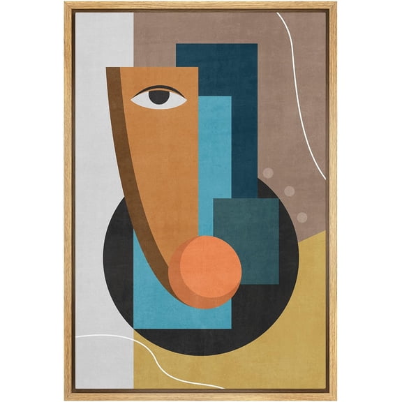 IDEA4WALL Framed Canvas Print Multicolor Vibrant Geometric Block Face Abstract Shape Illustrations Pop Portrait Art Bohemian Colorful Ultra for Living Room, Bedroom, Office - Natural 24"x36"