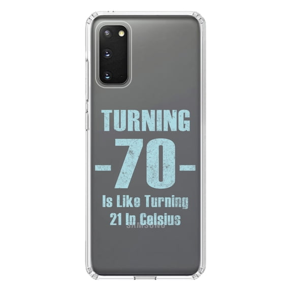 DistinctInk Clear Shockproof Hybrid Case for Galaxy S20 ULTRA / 5G (6.9" Screen) - TPU Bumper Acrylic Back Tempered Glass Screen Protector - Turning 70 is Like Turning 21 in Celsius