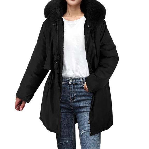 Parka Jacket Women Waterproof Fleece Lined Hooded Warm Winter Coat with Pockets for Daily Commute Outdoor
