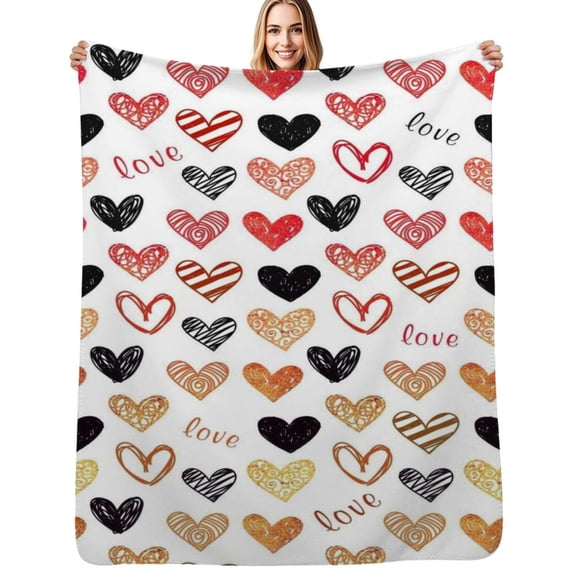 Orange Yellow Red Black Love Heart Valentine's Day Flannel Blanket Warm Soft Bedding Throws Winter Camping Chair Sofa Bed