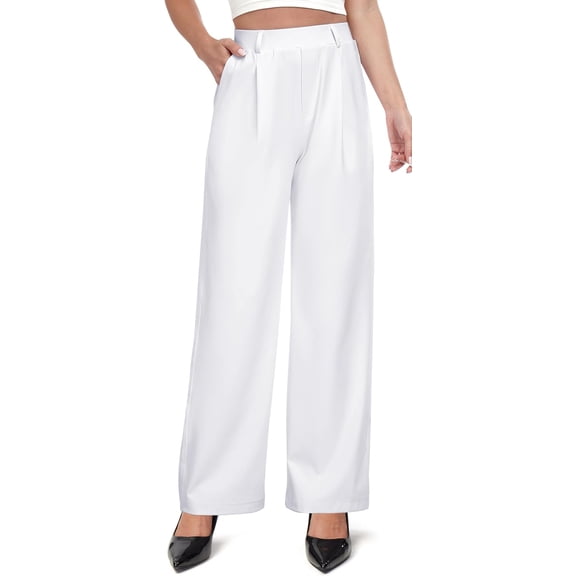 Womens Dress Pants Wide Leg Pull On Stretchy Work Pants Women High Waisted Business Casual Trousers with Pockets