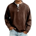 thumbnail image 2 of COSFO Denim Mens Big And Tall T Shirts Fall Long Sleeve Brown Shirts Button Pullover Loose Fit Vintage Henley Mens Shirts, 2 of 6