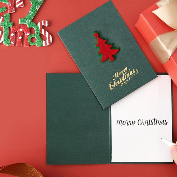 Adornos navideños, tarjetas de felicitación navideñas vintage de papel perlado, bendición tridimensional, tarjeta de bendición navideña de Acción de Gracias con sobre, tarjetas de felicitación de pape