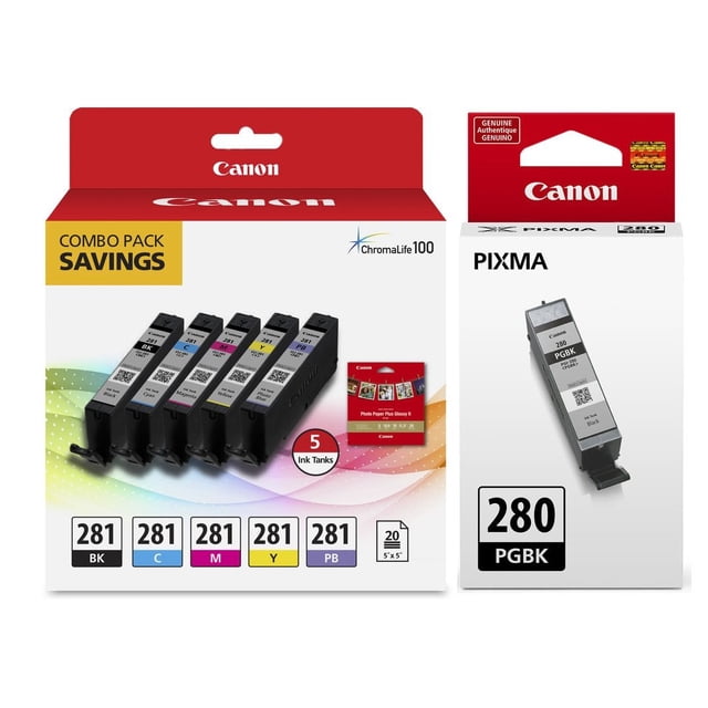 Paquete combinado Ink Tank Canon CLI-281 de 5 colores con papel fotográfico de 5 x 5