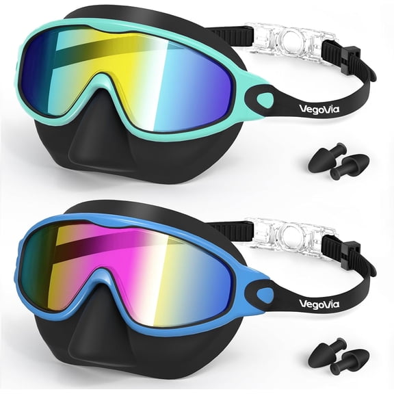 2 Pack Kids Swim Goggles with Nose Cover Anti-Fog UV Protection for Kids Youth 3-15