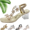 thumbnail image 1 of Sandalias de tacón de bloque de cristal floral transparente para mujer, tacones de punta cuadrada, sandalias elegantes sexys con correa de tobillo elástica a la moda, 1 of 6