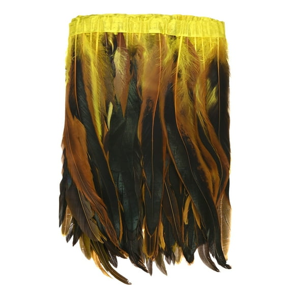 Uxcell Fleco de Plumas de Gallo, 2 Yardas 10-12" Fleco de Plumas Natural y Esponjoso para Manualidades [Amarillo Negro]