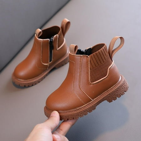 

〖Jisuan〗Girl Cowboy Boots Girls Boys Children Ankle Kids Low Heel Booties Fashion Side Zipper Short Flat Shoes