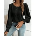 thumbnail image 6 of VISALY Womens Long Sleeve Shirts Crewneck Pullover Tops Swiss Dot Dressy Casual Blouses Lace Trendy Fashion Tops Comfy Basic Tees Shirts Plain Tshirts Business Casual Spring Tops Fall Outfits Black L, 6 of 6