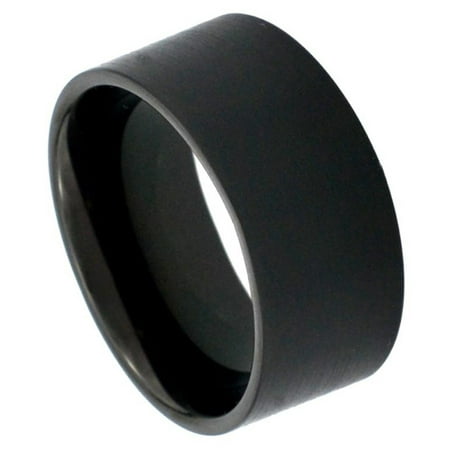 12mm Band Ring - 12mm Tungsten Carbide Black Enamel Pipe Cut Satin Finish Wedding Band Ring For Men Or Ladies