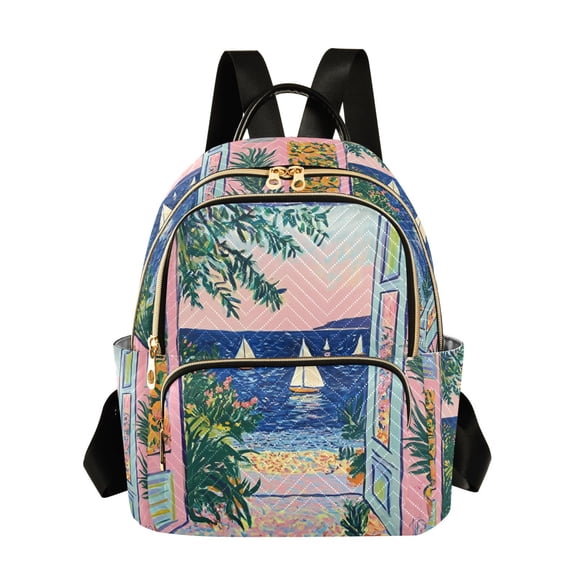 FORMRS Mini Backpack Purse for Women Quilted Travel Daypack Casual Shoulder Bag, Colorful Seaside