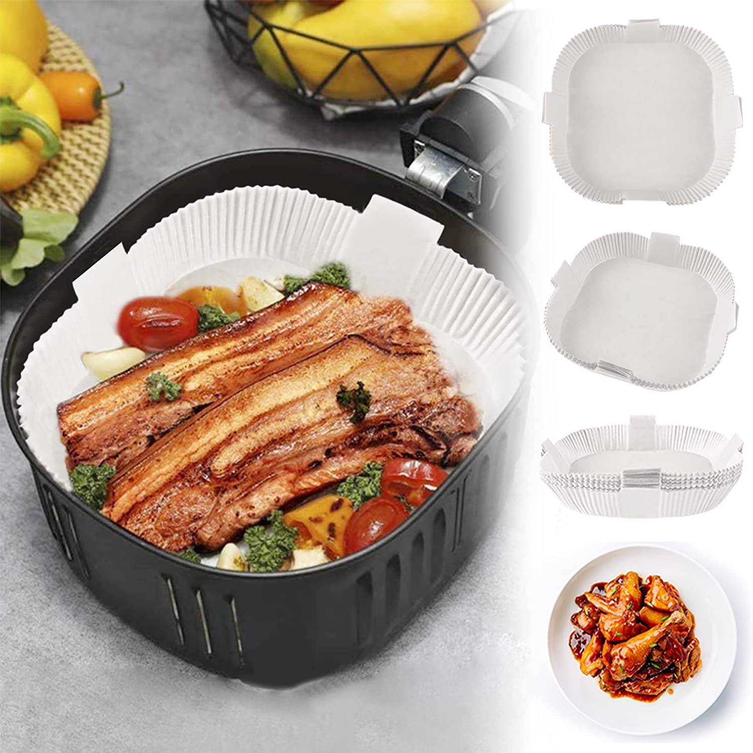 Voksady Air Fryer Disposable Paper Liner Square, 50pcs Non-stick Disposable  Air Fryer Liners, 6.69 Inch Square Baking Paper for Air Fryer Oil-proof,  Water-proof 